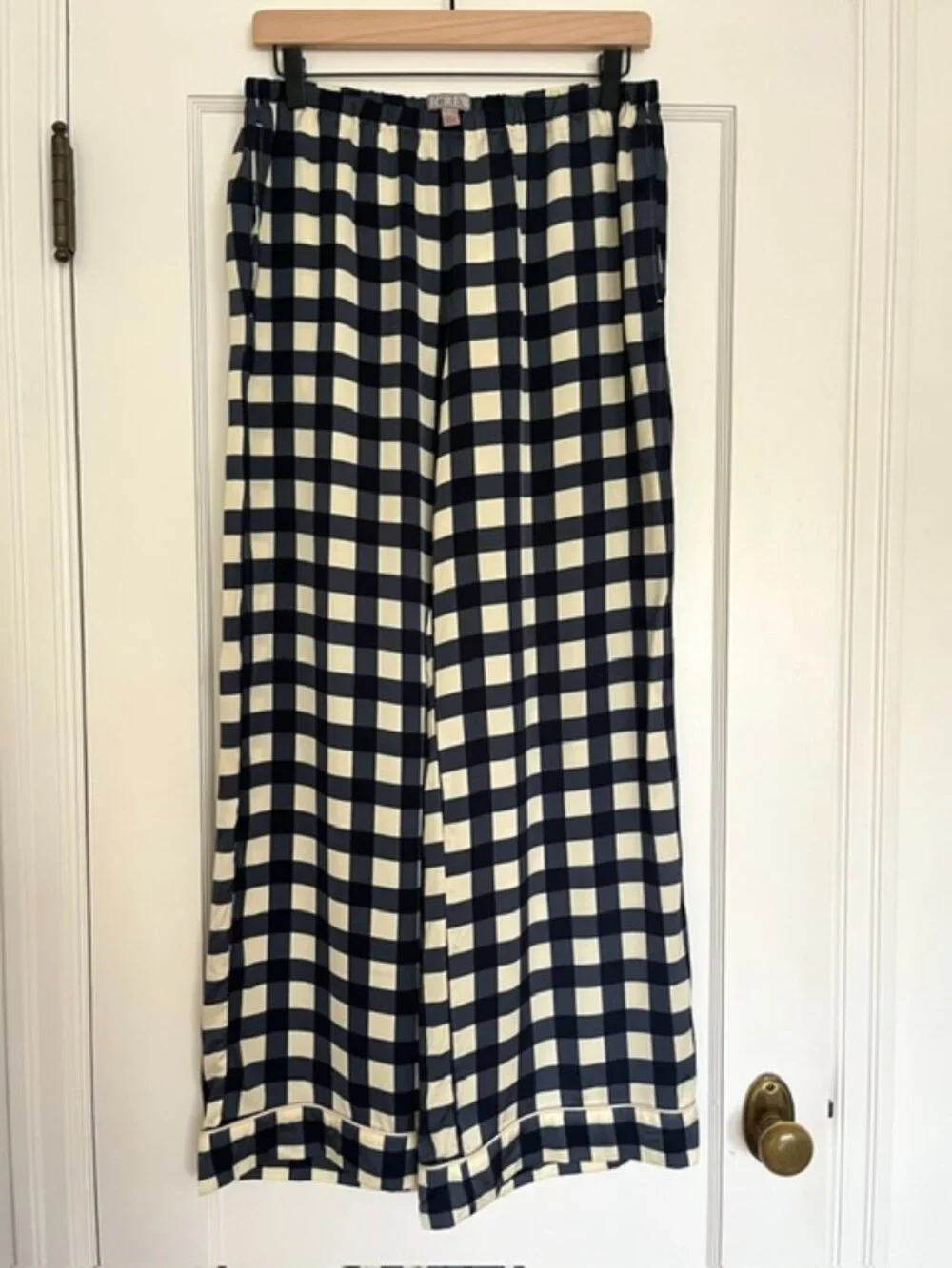 J. Crew Soft Shine 2 Piece Pajama Set in Navy Gingham | Size Small